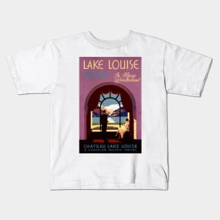 Canadian Rockies Lake Louise Chateau Lake House Hotel Vintage Travel Kids T-Shirt